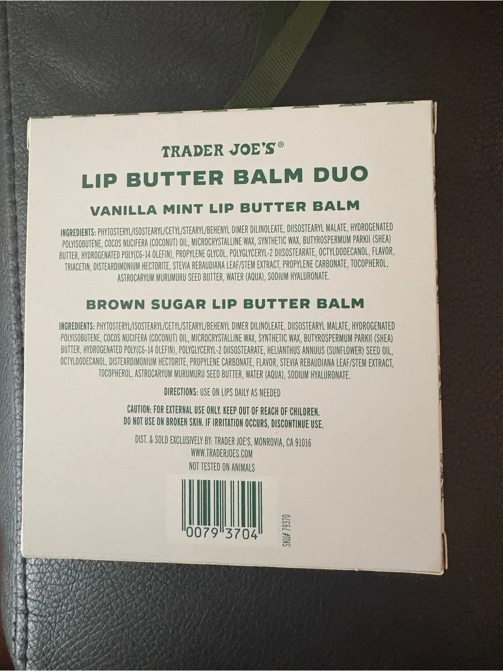 Trader Joe's Lip Butter Balm Duo Vanilla Mint Brown Sugar Gift Set New in Box